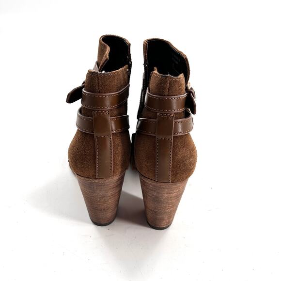 Cole Haan Suede Ankle Boots 5 NWOT Tan Brown Ankle Wrap Buckle Booties Western - Picture 3 of 7